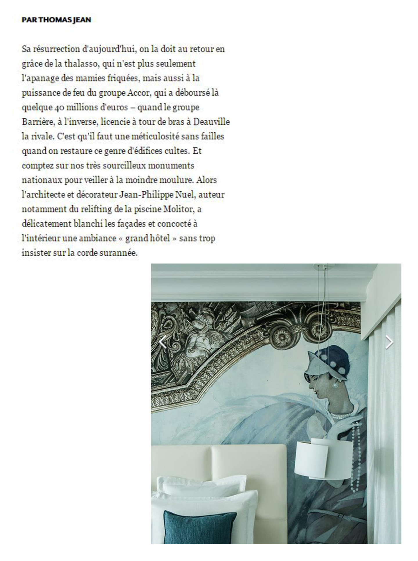 article on the marine cures of trouville in AD magazine, 5 star luxury hotel thalasso and spa designed by the interior design studio jean-philippe nuel