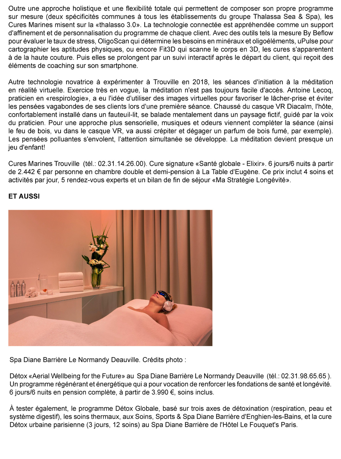 Article sur les cures marines de Trouville réalisées par le studio jean-Philippe Nuel dans le magazine Le Figaro, nouvel hotel spa thalasso de luxe, architecture d'intérieur de luxe, monument historique