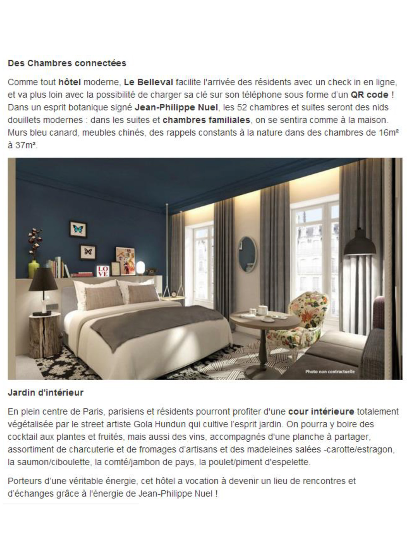 article sur le belleval, hotel lifestyle réalisé par le studio d'architecture d'intérieur jean-philippe nuel, hotel parisien haut de gamme