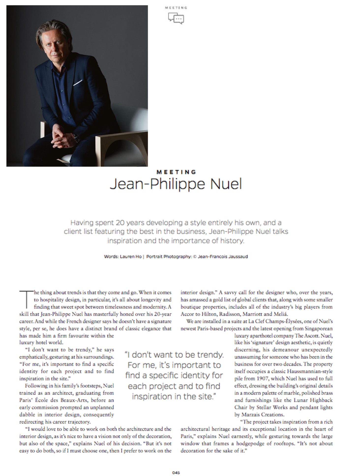 article on jean-philippe nuel in sleeper magazine and his interior design studio