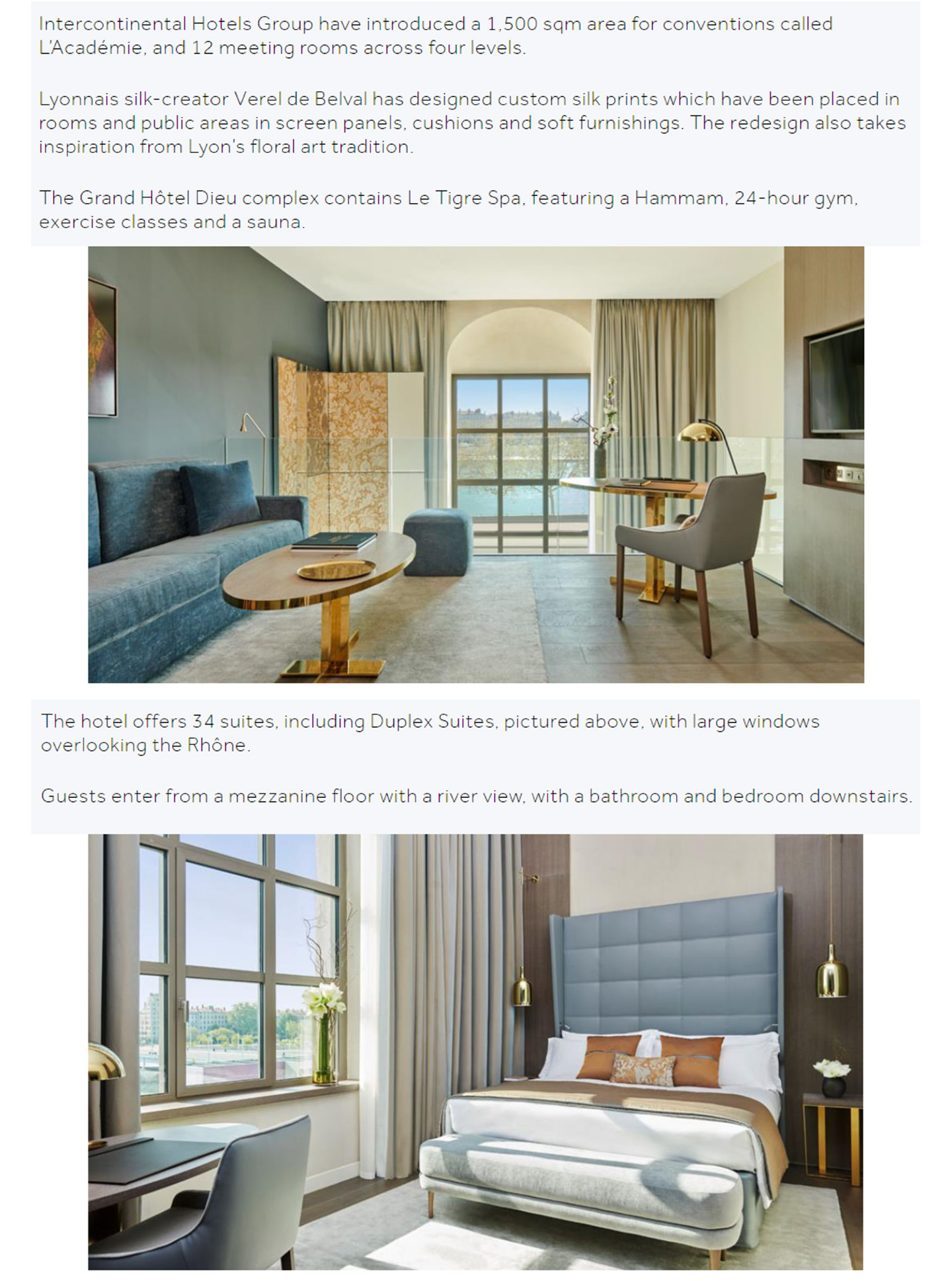 Article on the InterContinental Lyon - Hôtel Dieu realized by the studio jean-Philippe Nuel in the business traveller magazine, new hotel lifestyle, luxury interior design