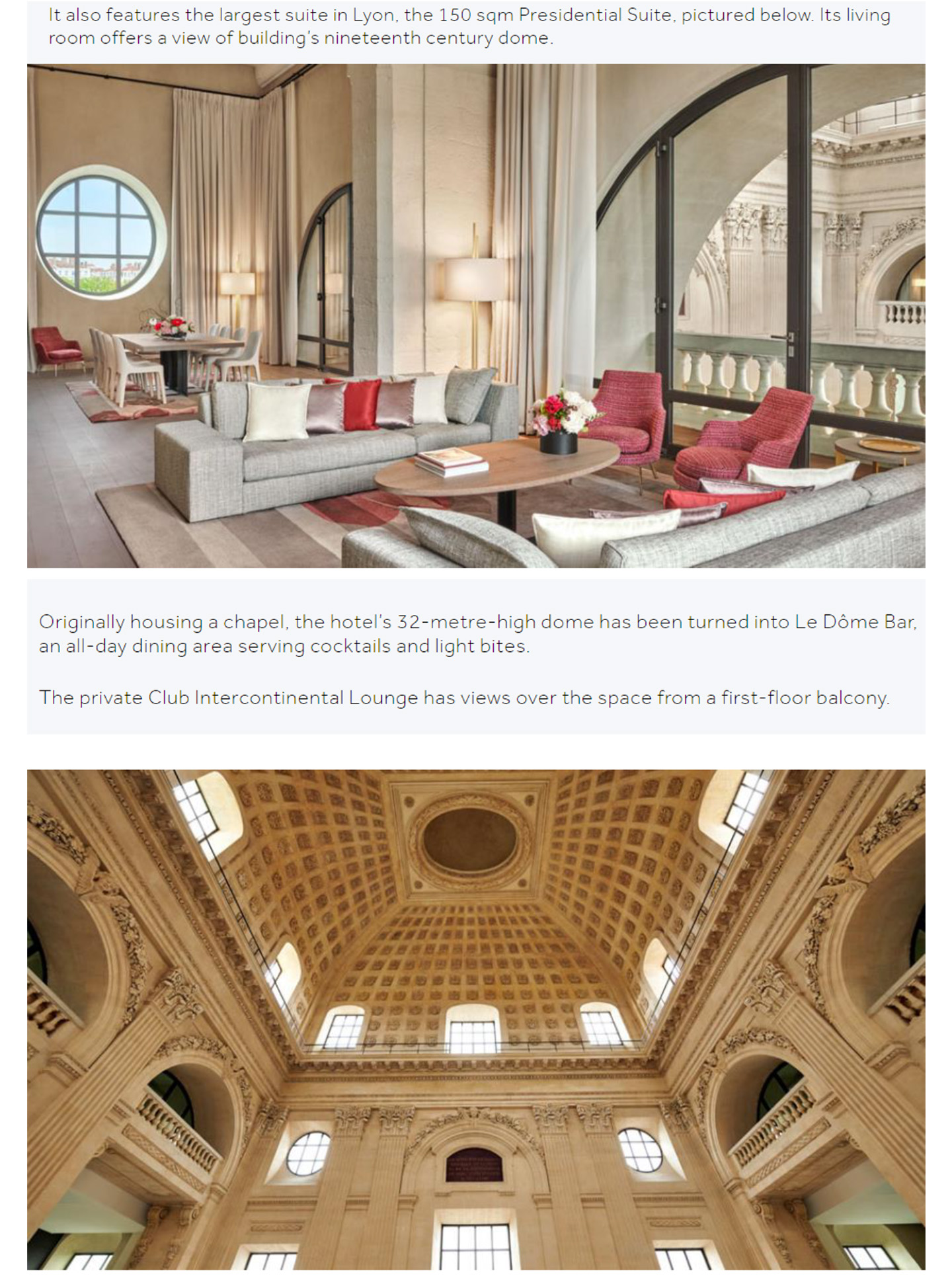 Article sur l'InterContinental Lyon - Hôtel Dieu réalisé par le studio jean-Philippe Nuel dans le magazine business traveller, nouvel hotel lifestyle, architecture d'intérieur de luxe