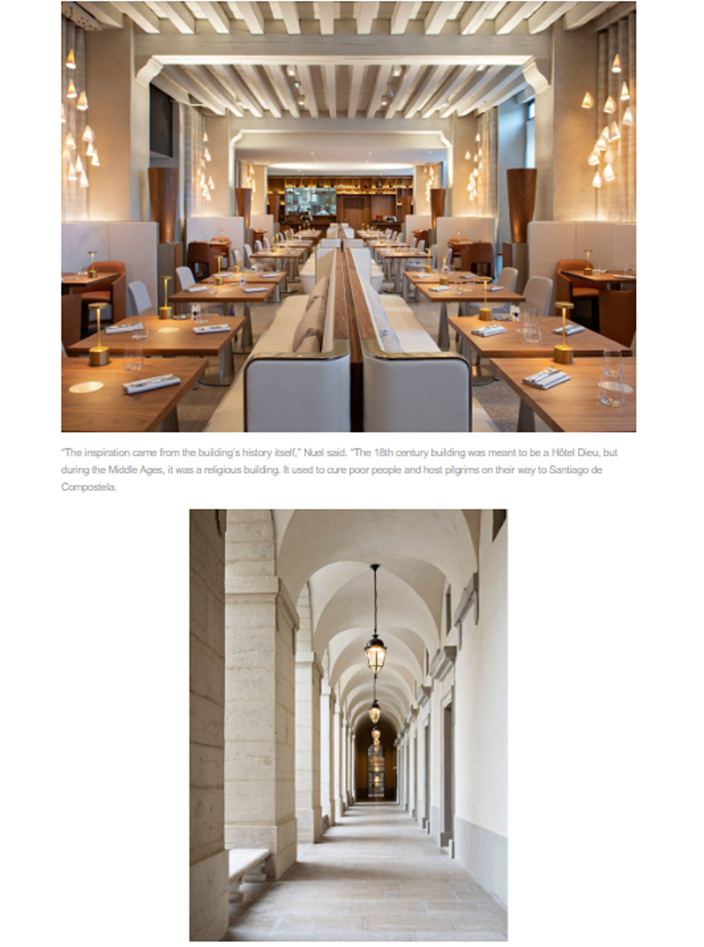 Article on the InterContinental Lyon Hotel Dieu realized by the studio jean-Philippe Nuel in the magazine Inspire design, new luxury hotel, luxury interior design, historical heritage