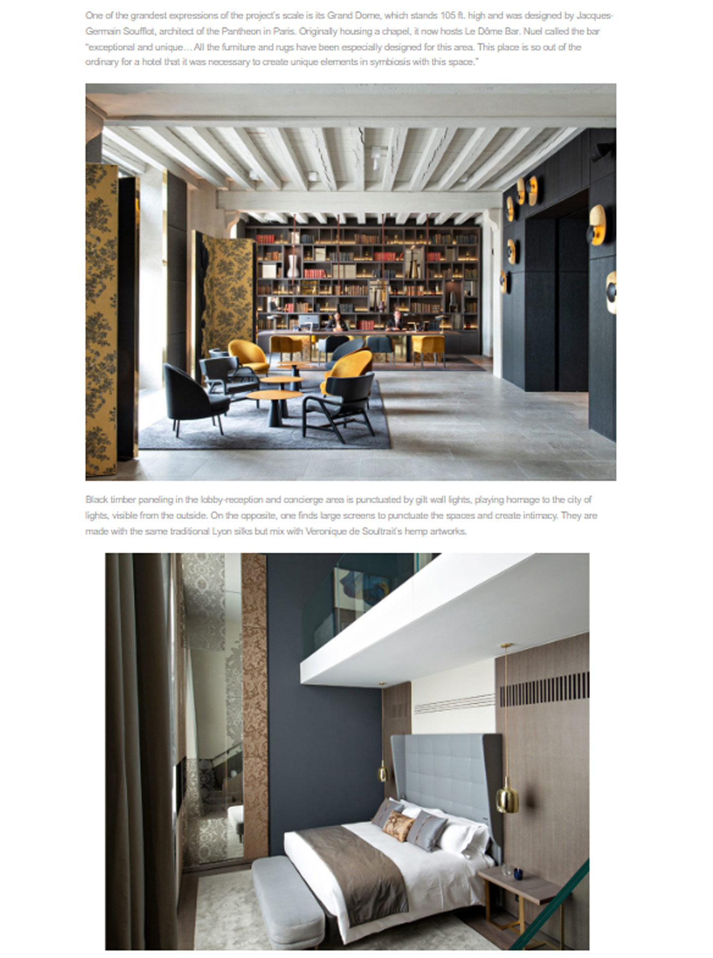 Article on the InterContinental Lyon Hotel Dieu realized by the studio jean-Philippe Nuel in the magazine Inspire design, new luxury hotel, luxury interior design, historical heritage