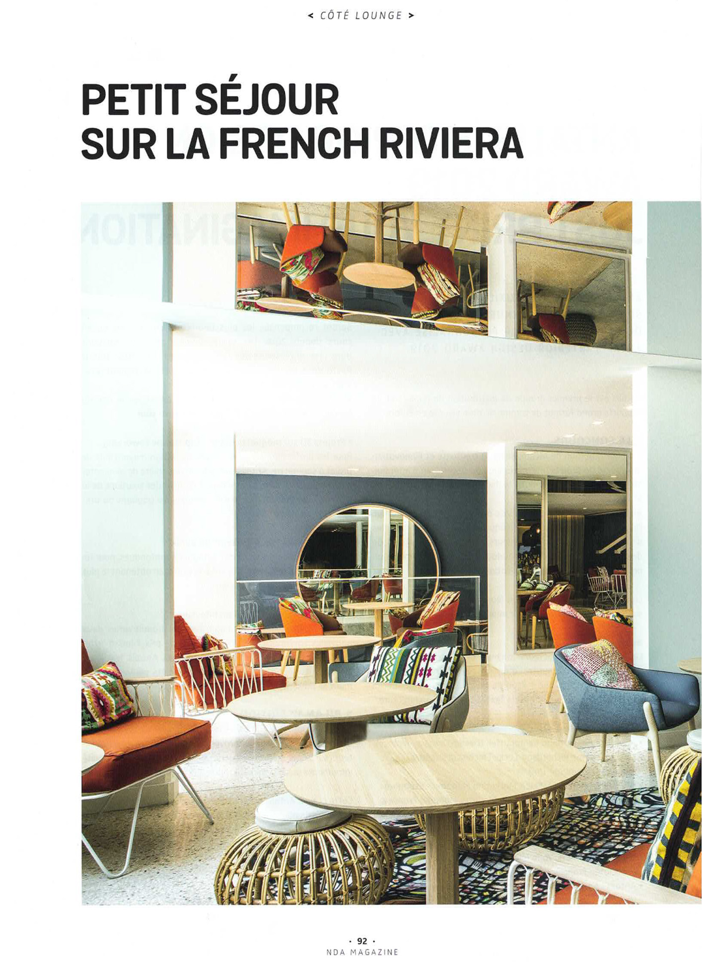 Article sur le croisette beach cannes réalisé par le studio jean-Philippe Nuel dans le magazine nda, nouvel hotel lifestyle, architecture d'intérieur de luxe, cannes, french riviera