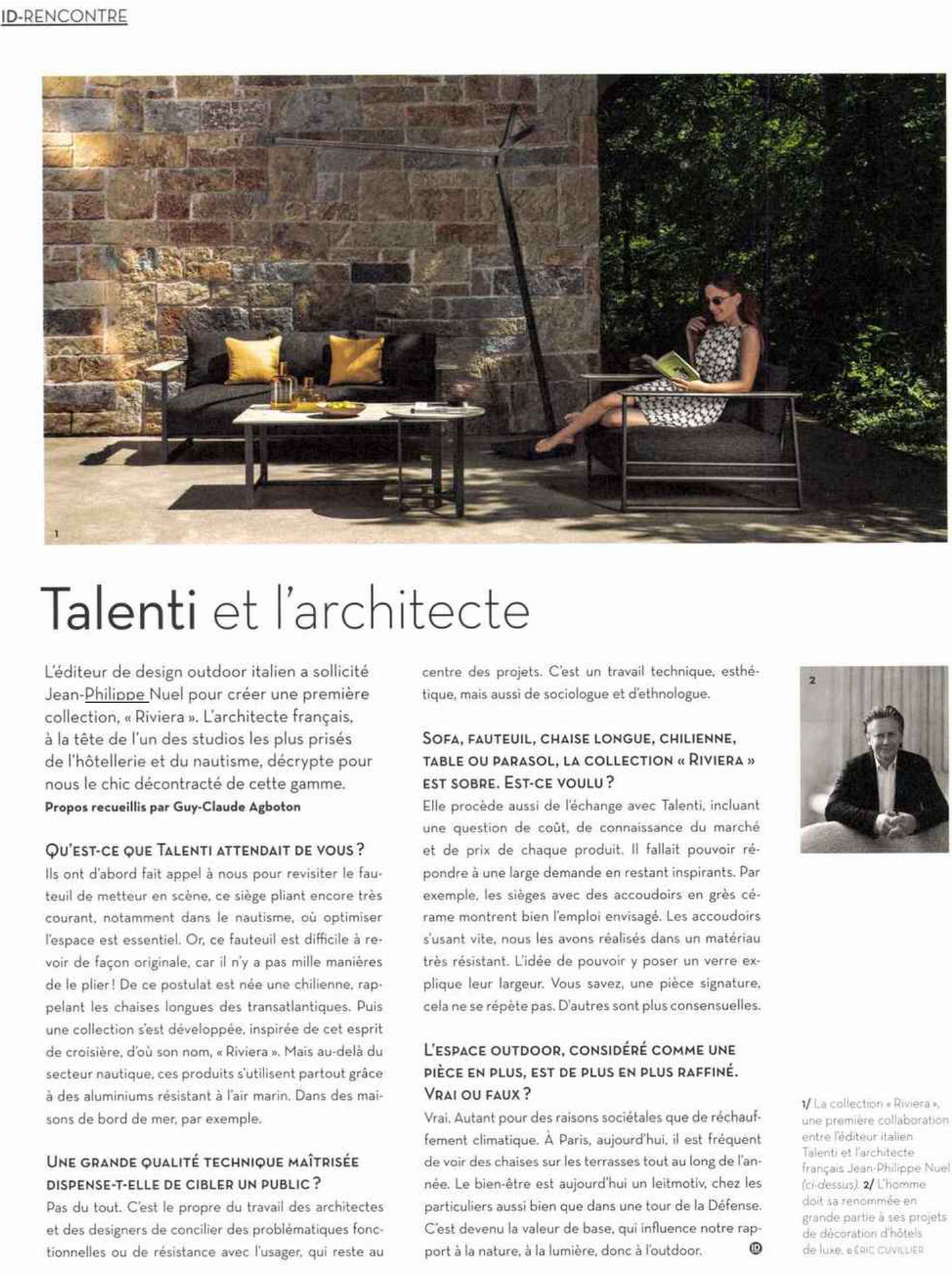 Article in IDEAT about the studio jean-philippe nuel and the riviera range for talenti outdoor living, design, french designer, luxury garden furniture