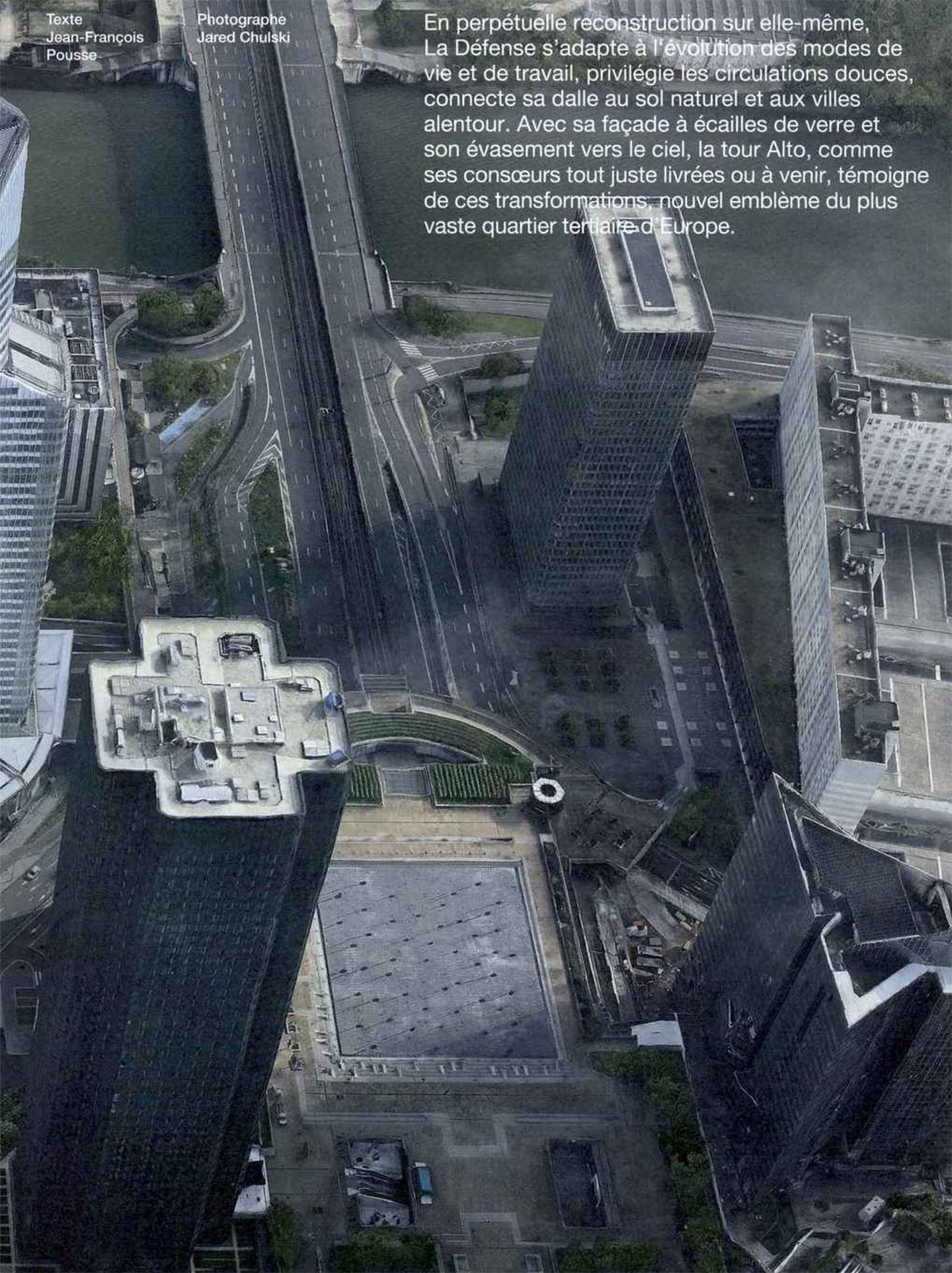 Article sur la Tour Alto La Défense dans le magazine Archicree pour le studio jean-philippe nuel, architecture d'intérieur, tertiaire, façade écailles de verre