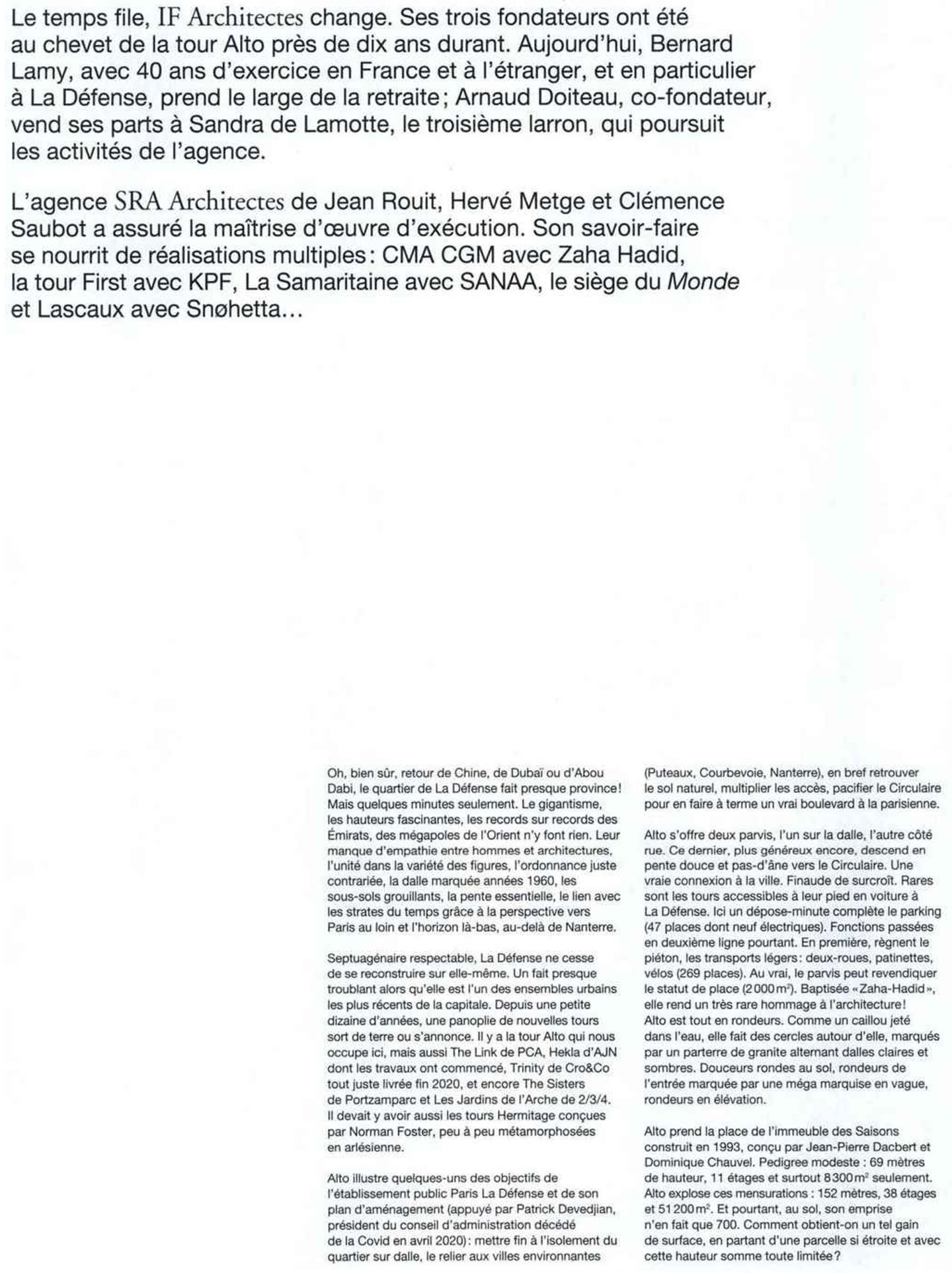 Article sur la Tour Alto La Défense dans le magazine Archicree pour le studio jean-philippe nuel, architecture d'intérieur, tertiaire, façade écailles de verre