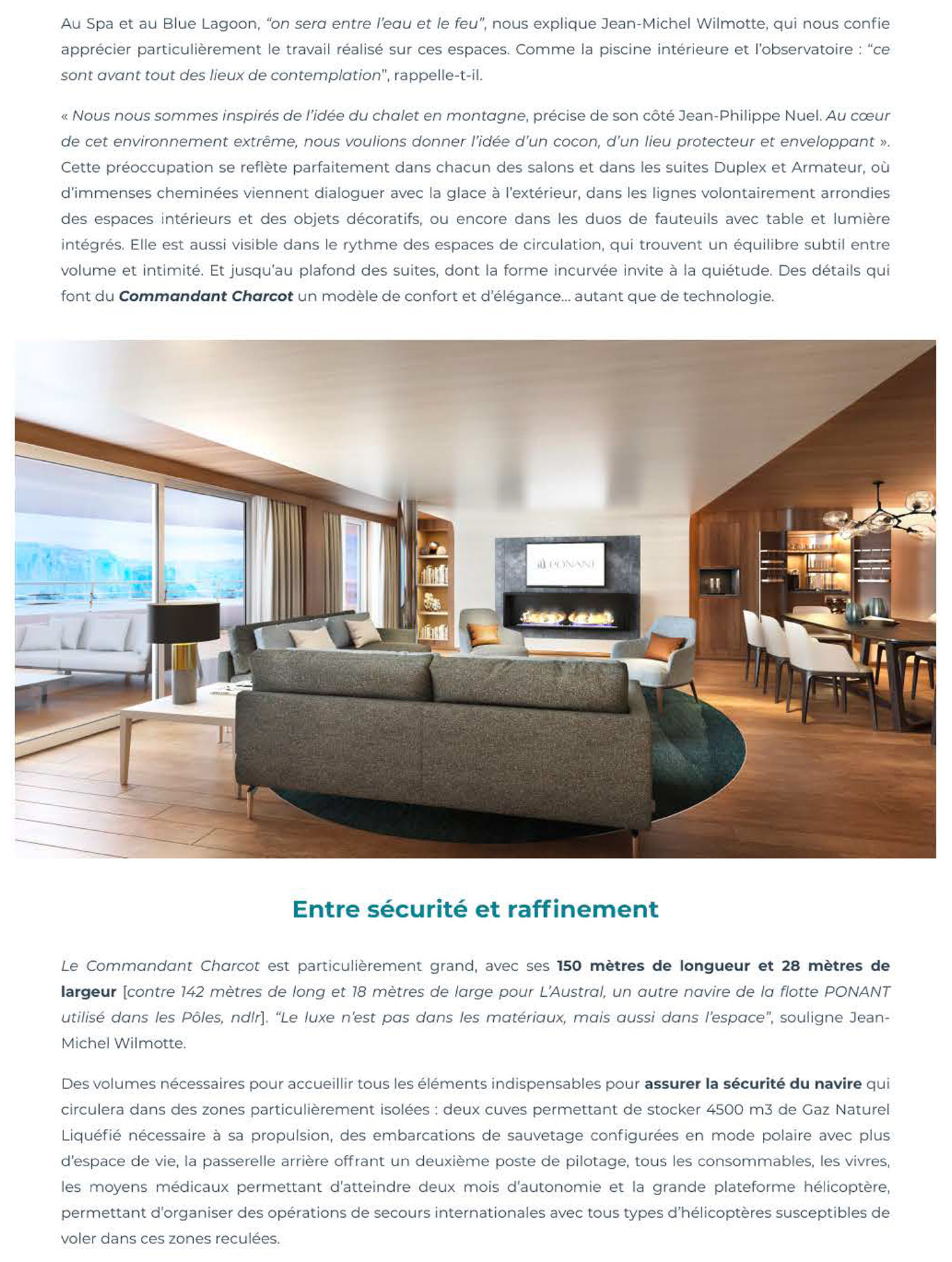 article on commander charcot of ponant, interior design by jean-philippe nuel, luxury polar expedition ship, cruise, luxury ship, interior design