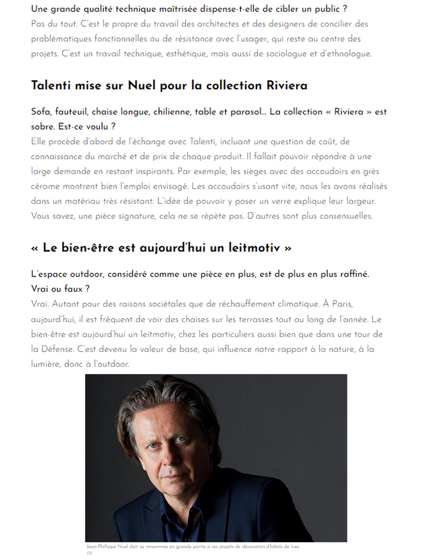 Article on the riviera range for talenti outdoor living created by the studio jean-philippe nuel, design of objects and furniture, garden furniture, french designer