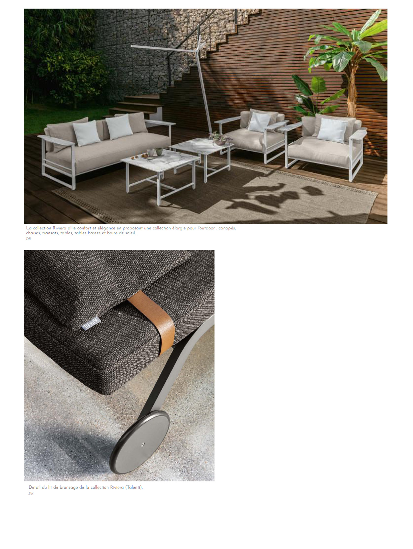 Article on the riviera range for talenti outdoor living created by the studio jean-philippe nuel, design of objects and furniture, garden furniture, french designer