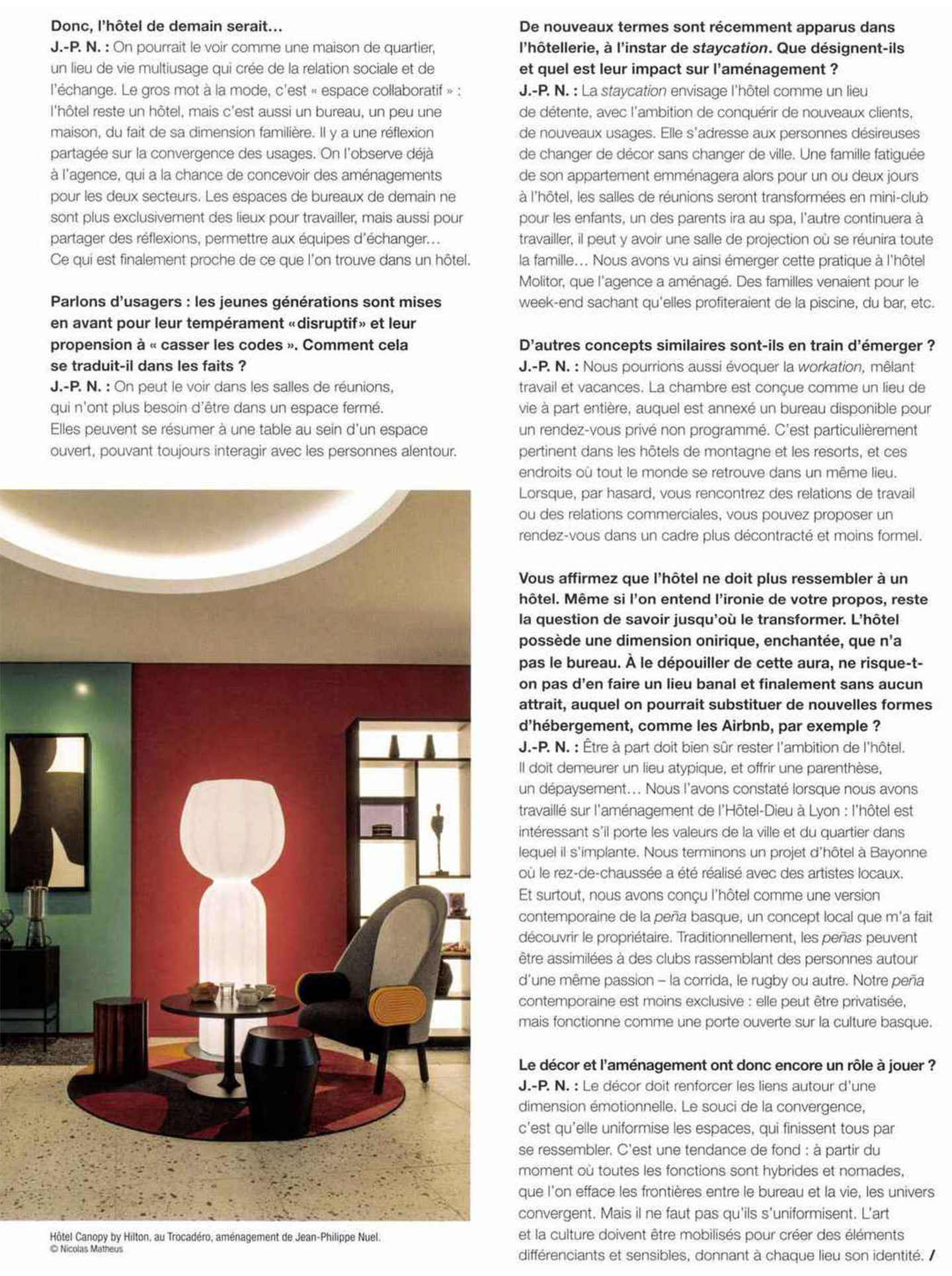 Article dans Intramuros sur jean-philippe nuel et sa vision de l'hotellerie de demain