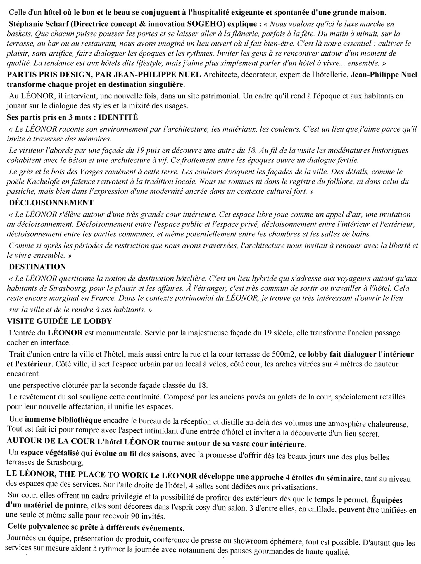 Article on the Leonor Strasbourg designed by the interior architect Jean-Philippe Nuel, French luxury hotel, in the magazine Journal des palaces