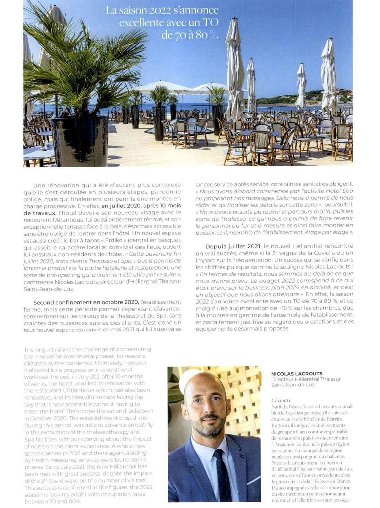 Article du magazine Sense of Wellness sur l'hôtel et spa Hélianthal Saint-Jean-de-Luz, hôtel lifestyle, Art déco, hotel de bord de mer, dans le pays basque français, culture basque