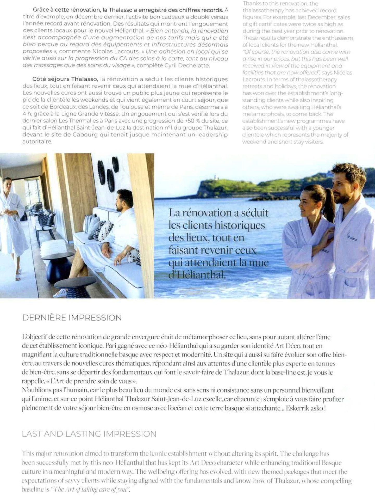 Article du magazine Sense of Wellness sur l'hôtel et spa Hélianthal Saint-Jean-de-Luz, hôtel lifestyle, Art déco, hotel de bord de mer, dans le pays basque français, culture basque