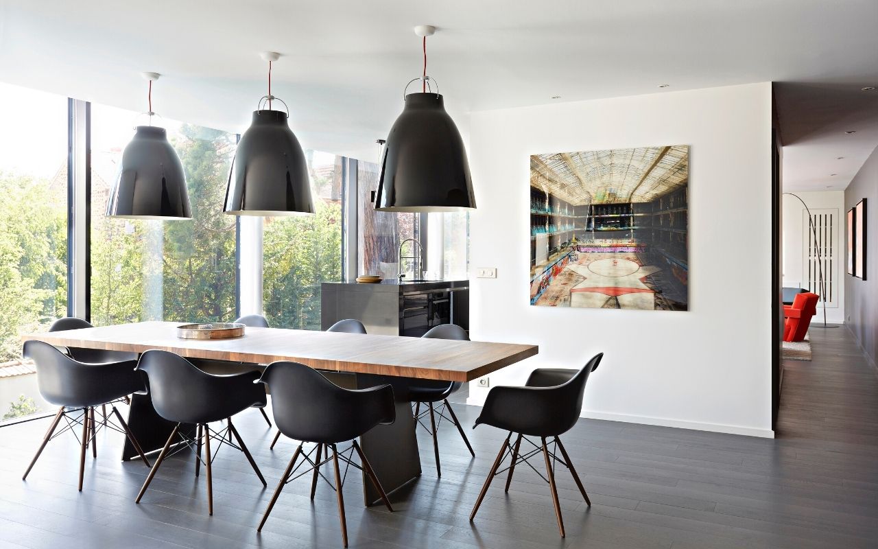 Dining room of the private villa in la Varenne, luxury private residence for individuals, facade open on the garden, responsible house, studio jean-philippe nuel, decoration, interior design