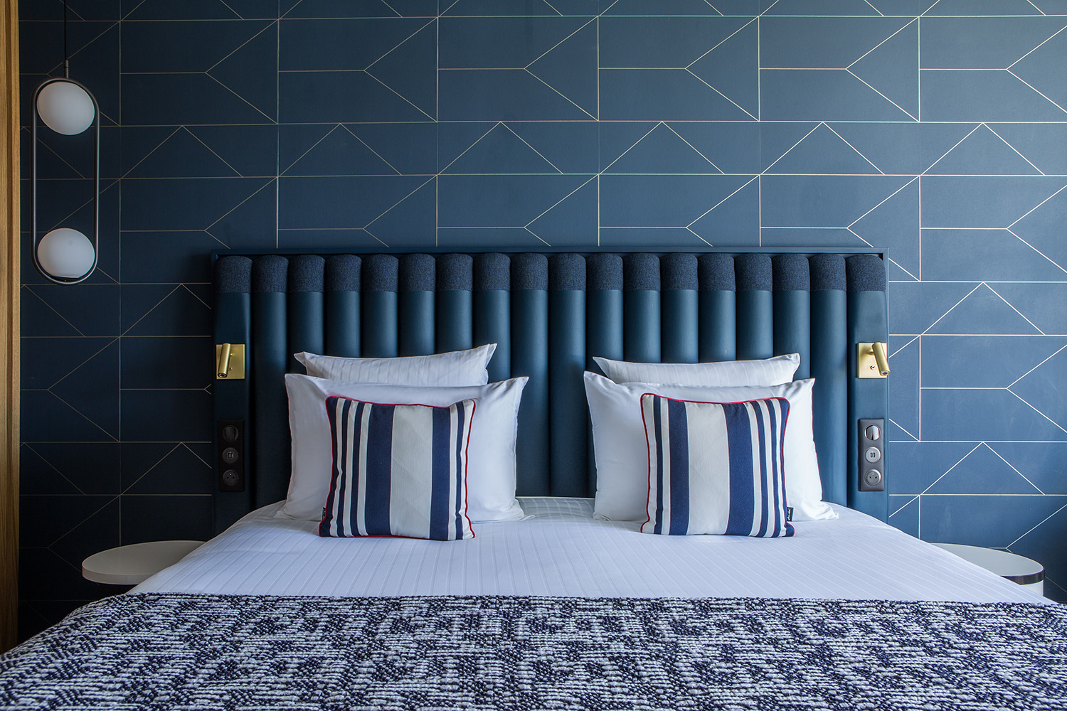 Headboard design of the helianthal hotel and spa in Saint Jean de Luz, 4 star lifestyle hotel, seaside hotel designed by the interior design studio jean-philippe nuel, decoration basque country