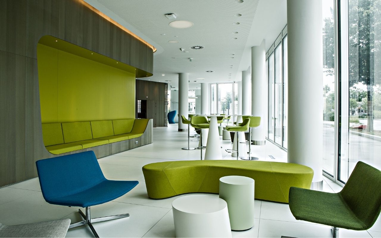 Cafeteria of the Boréal office building in Lyon designed by the interior design studio jean-philippe nuel