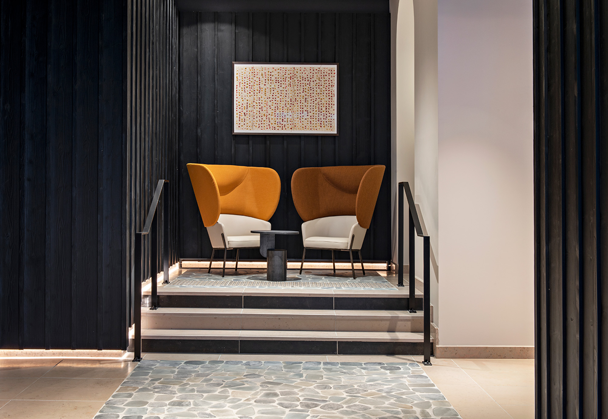 Niche privée dans le lobby de l'hôtel leonor strasbourg, france, hotel lifestyle de luxe désigné par le studio d'architecture d'intérieur jean-philippe nuel, rénovation, réhabilitation, décoration d'intérieur, hôtel 4 étoiles