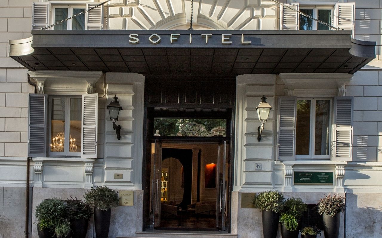 Exterior facade of the Hotel Sofitel Rome Villa Borghese designed by the French interior design studio Jean-Philippe Nuel