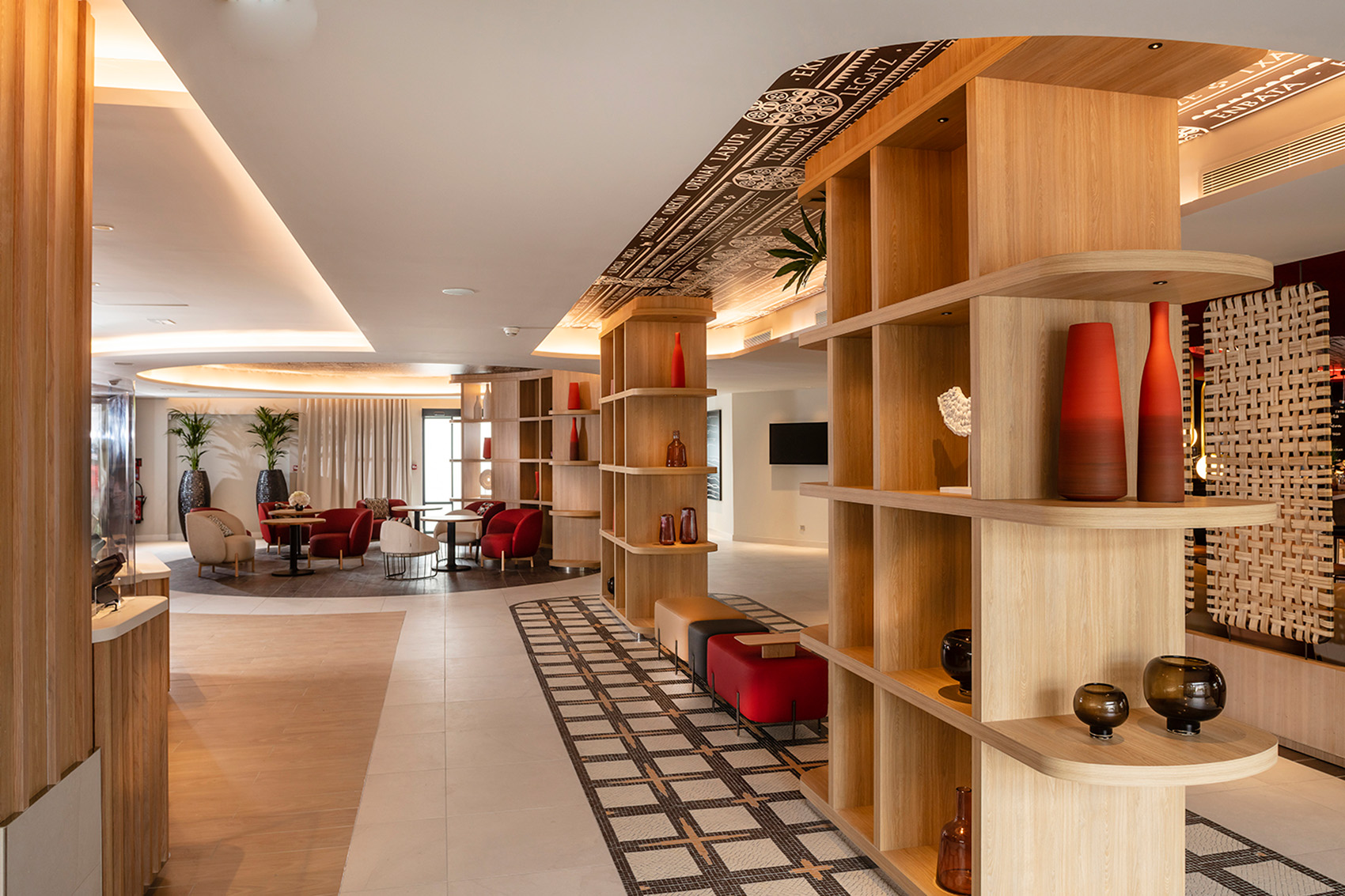 Lobby hall of the helianthal hotel and spa in Saint Jean de Luz, 4 star lifestyle hotel, seaside hotel designed by the interior design studio jean-philippe nuel, decoration basque country, design