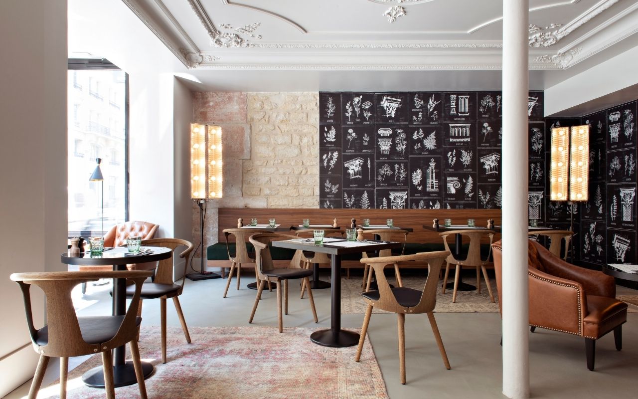 Restaurant de l'hôtel Le Belleval à Paris, hôtel lifestyle 4 étoiles au cœur de la capitale réalisé par le studio d'architecture d'intérieur jean-philippe nuel, décoration inspirée d'une pépinière