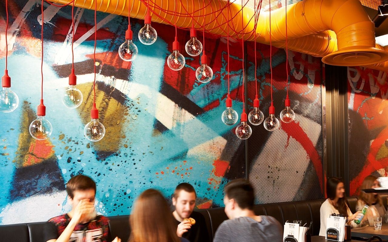 Buffalo Burger, restaurant fast food, design, décoration industrielle réalisée par le studio d'architecture d'intérieur jean-philippe nuel, chaîne de restaurant