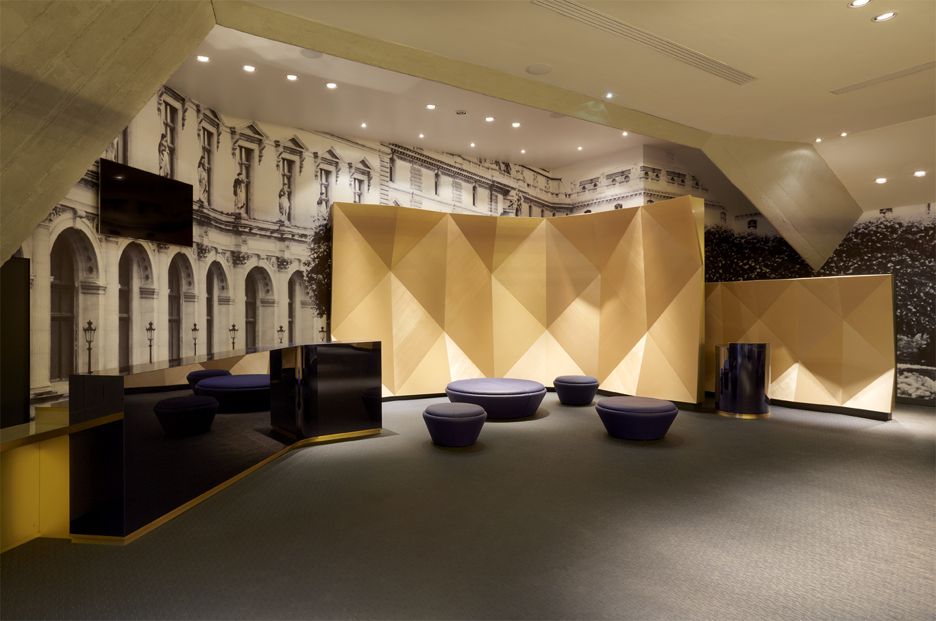 Parc des Princes, living room, decoration, stadium paris, renovation by the interior design studio jean-philippe nuel