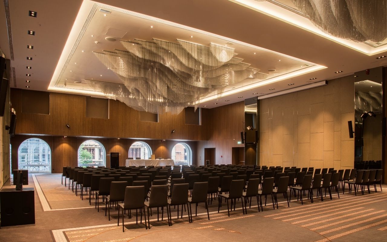 Skopje Marriott Hotel - macedonia - reception hall - magnificent ceiling - architectural feat - hotel designed by the interior design studio jean-philippe nuel