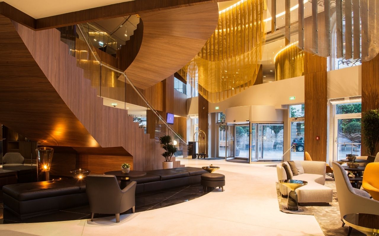 Skopje Marriott Hotel - macedonia - luxury hotel - staircase and warm entrance, hotel designed by the interior design studio jean-philippe nuel