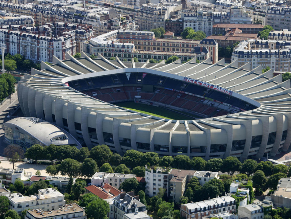 Sky view of the Parc des Princes stadium in Paris, interior architecture, design