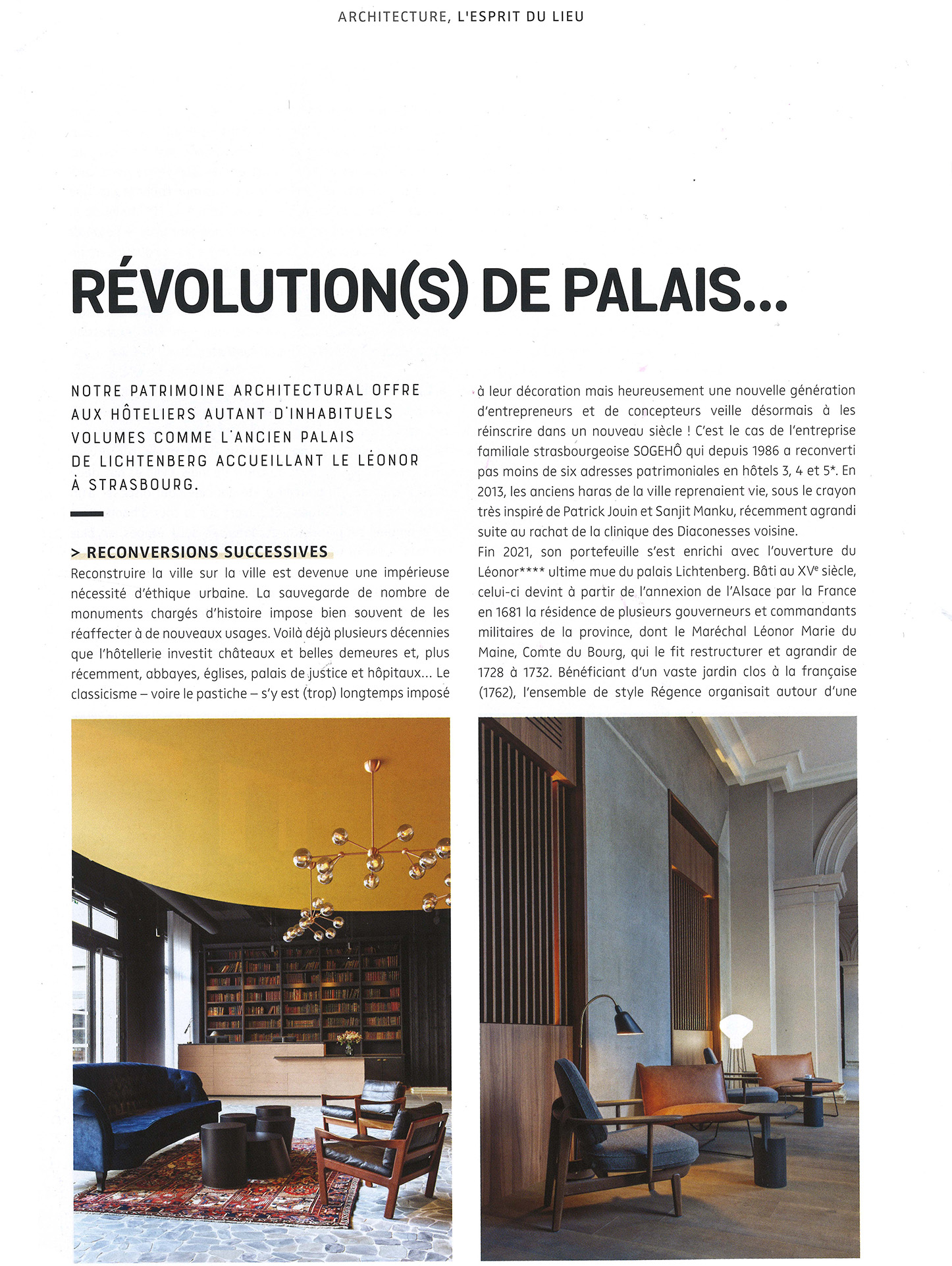 NDA Magazine article on the rehabilitation of a courthouse in Strasbourg into a luxury hotel by the studio jean-philippe nuel