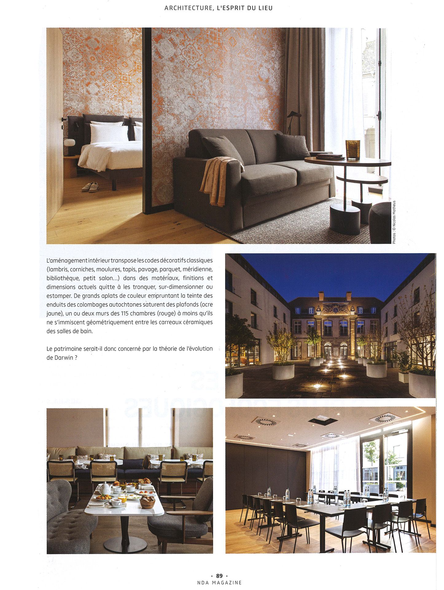 Article de NDA Magazine sur la réhabilitation d'un palais de justice à Strasbourg en un hôtel de luxe par le studio jean-philippe nuel