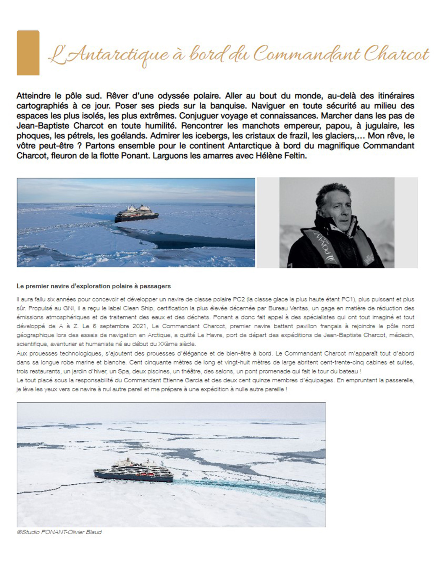 Article du webmagazine Attitude luxe sur le Commandant Charcot page 1, sur le navire d'exploration polaire avec des passagers