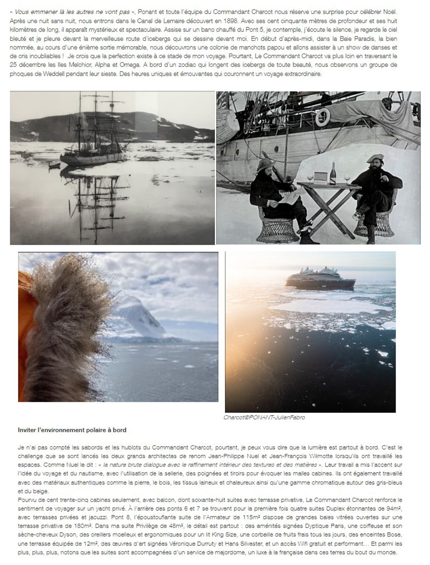 Article from the webmagazine Attitude luxe on the Commandant Charcot page 1, on the polar exploration ship with passengers