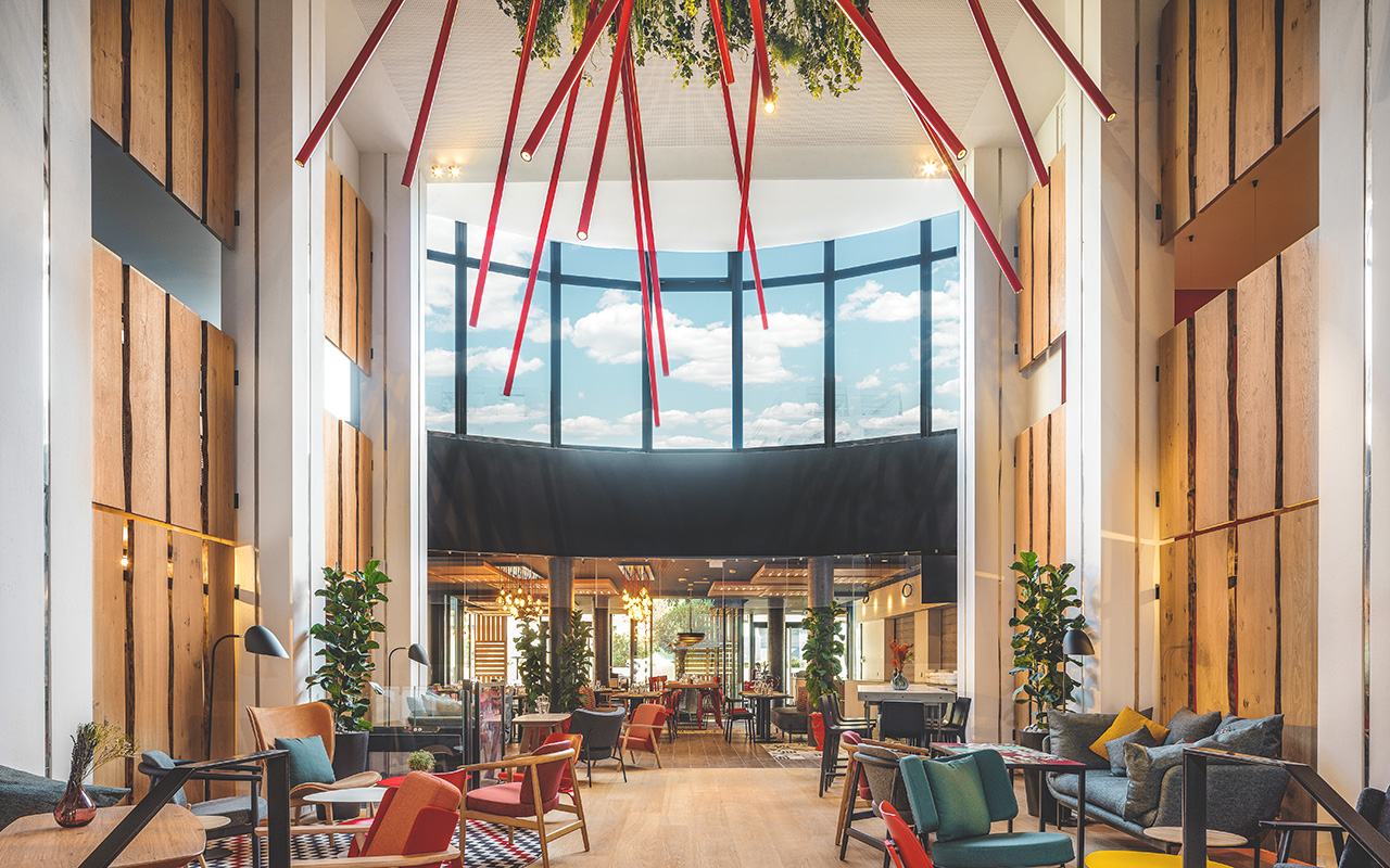 lobby of the 4 star hotel novotel paris vaugirard designed by the studio jean-philippe nuel