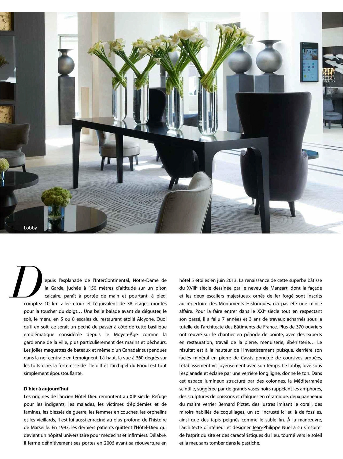 Article on InterContinental Marseille hotel dieu, studio jean-philippe nuel, notre dame de la garde, 5 star luxury hotel, interior design, luxury hotel, interior design