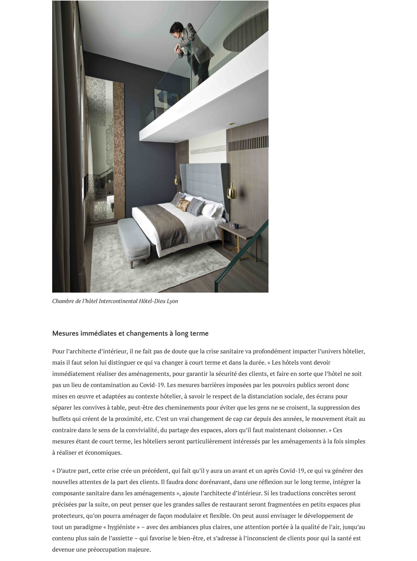 Article on the architect and decorator Jean-Philippe Nuel and his vision of the hotel world after covid in the magazine Archicree