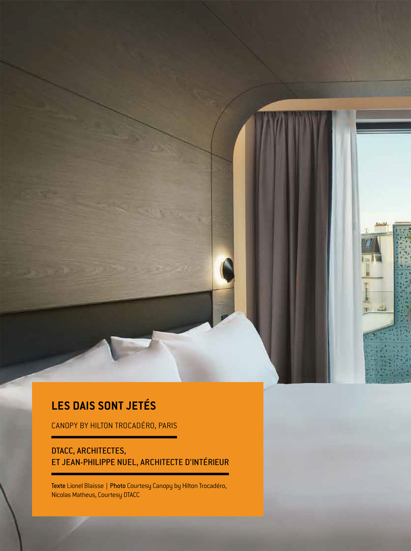 Article sur le Canopy by Hilton Paris Trocadéro réalisé par le studio jean-Philippe Nuel dans le magazine archistorm, nouvel hotel lifestyle, architecture d'intérieur de luxe, paris centre, hotel de luxe français