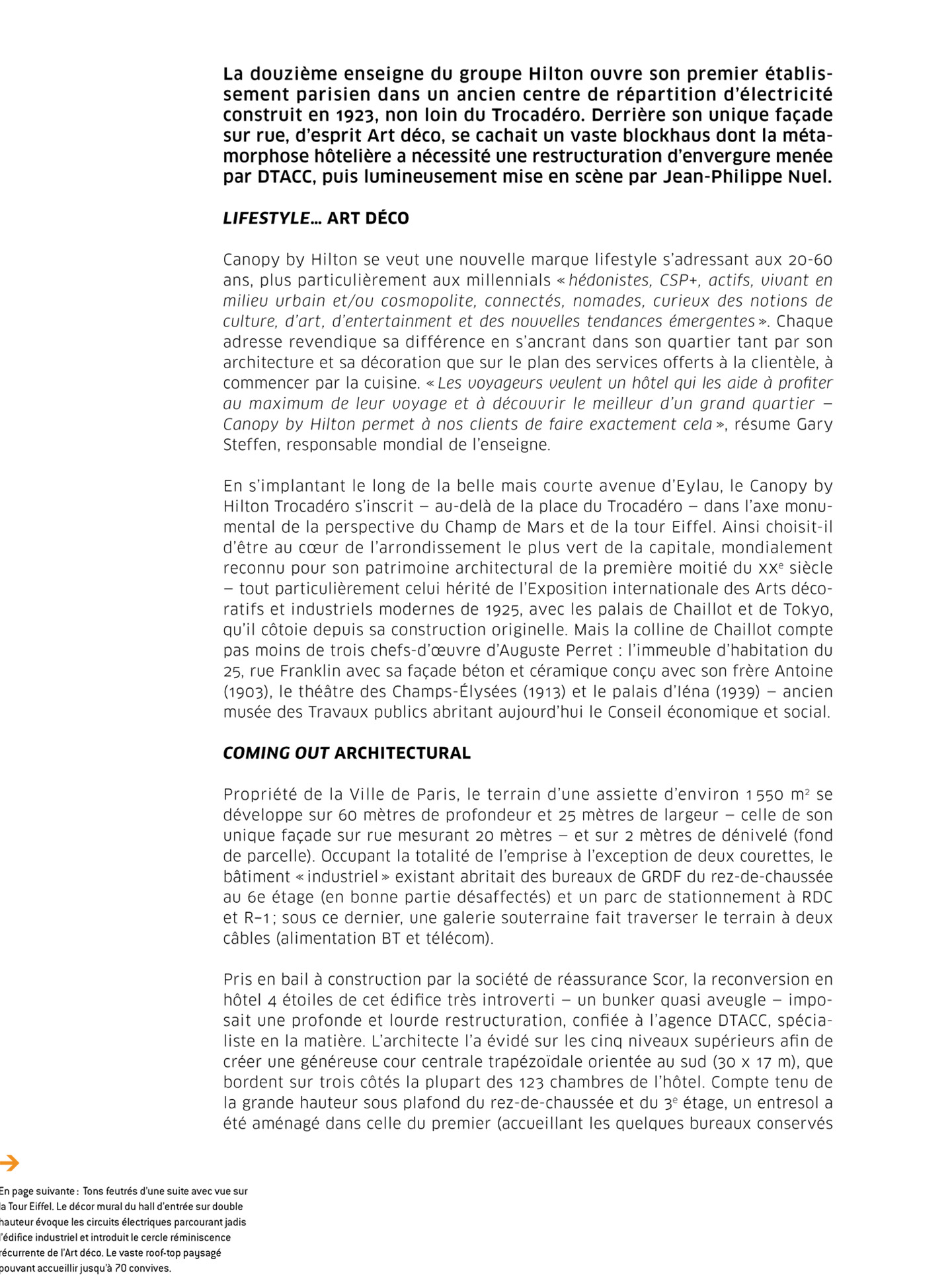 Article sur le Canopy by Hilton Paris Trocadéro réalisé par le studio jean-Philippe Nuel dans le magazine archistorm, nouvel hotel lifestyle, architecture d'intérieur de luxe, paris centre, hotel de luxe français