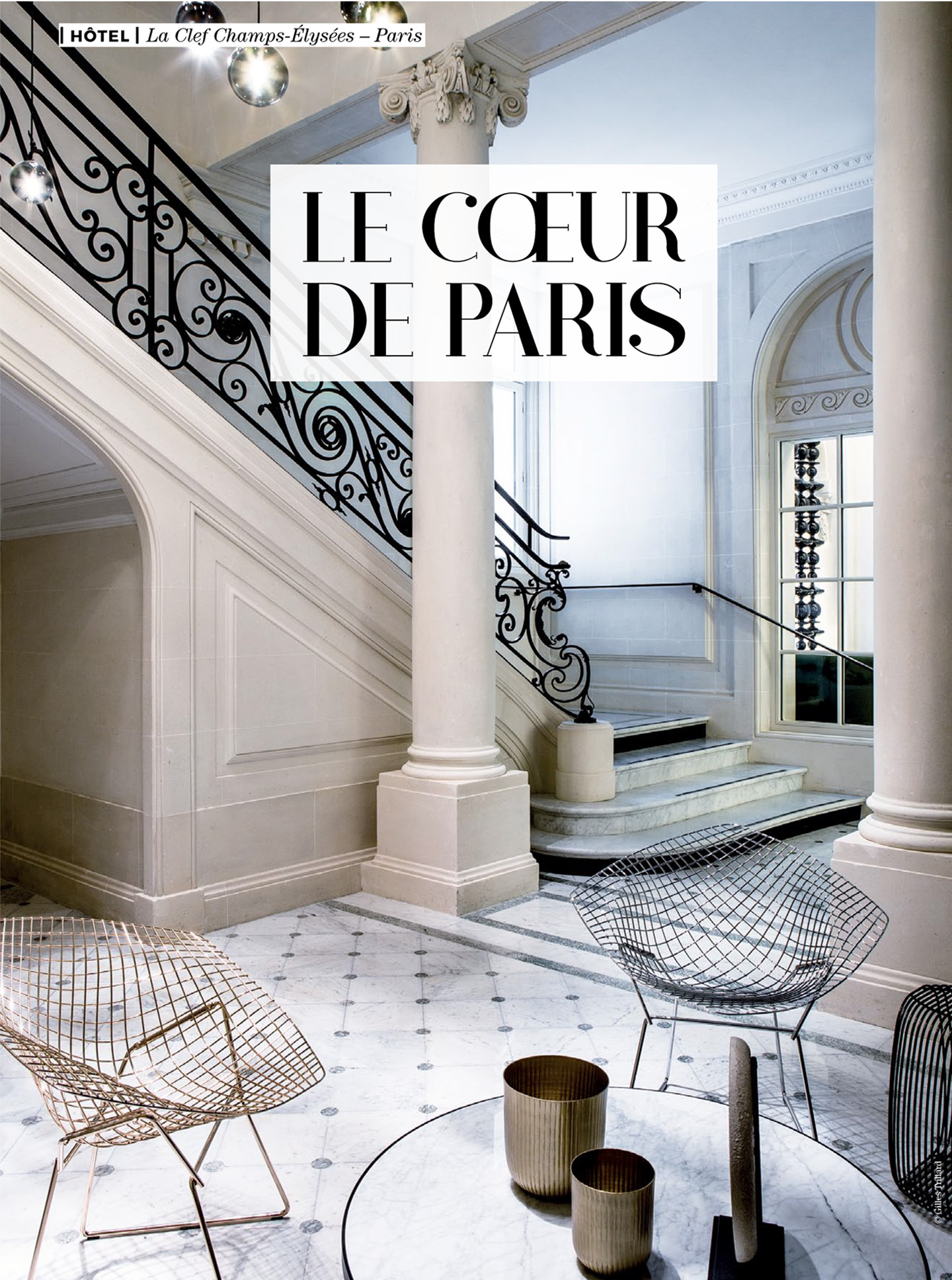 article on the 5 star parisian hotel La clef champs-elysées paris designed by the interior design studio jean-philippe nuel