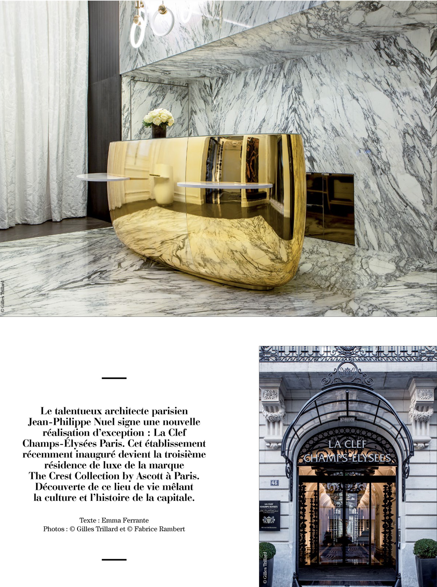 article on the 5 star parisian hotel La clef champs-elysées paris designed by the interior design studio jean-philippe nuel