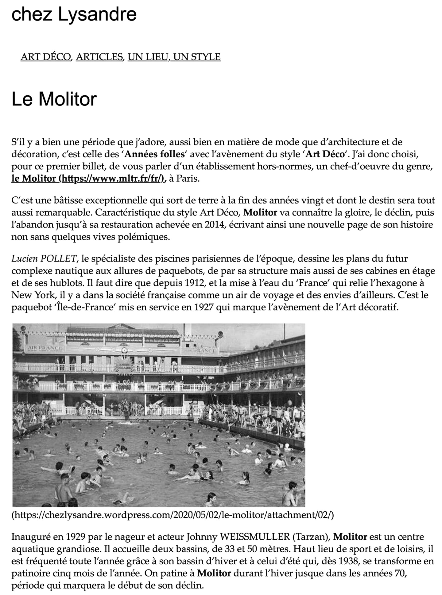 article sur la piscine molitor hôtel parisien de luxe de style art déco rénové par le studio d'architecture d'intérieur jean-philippe nuel