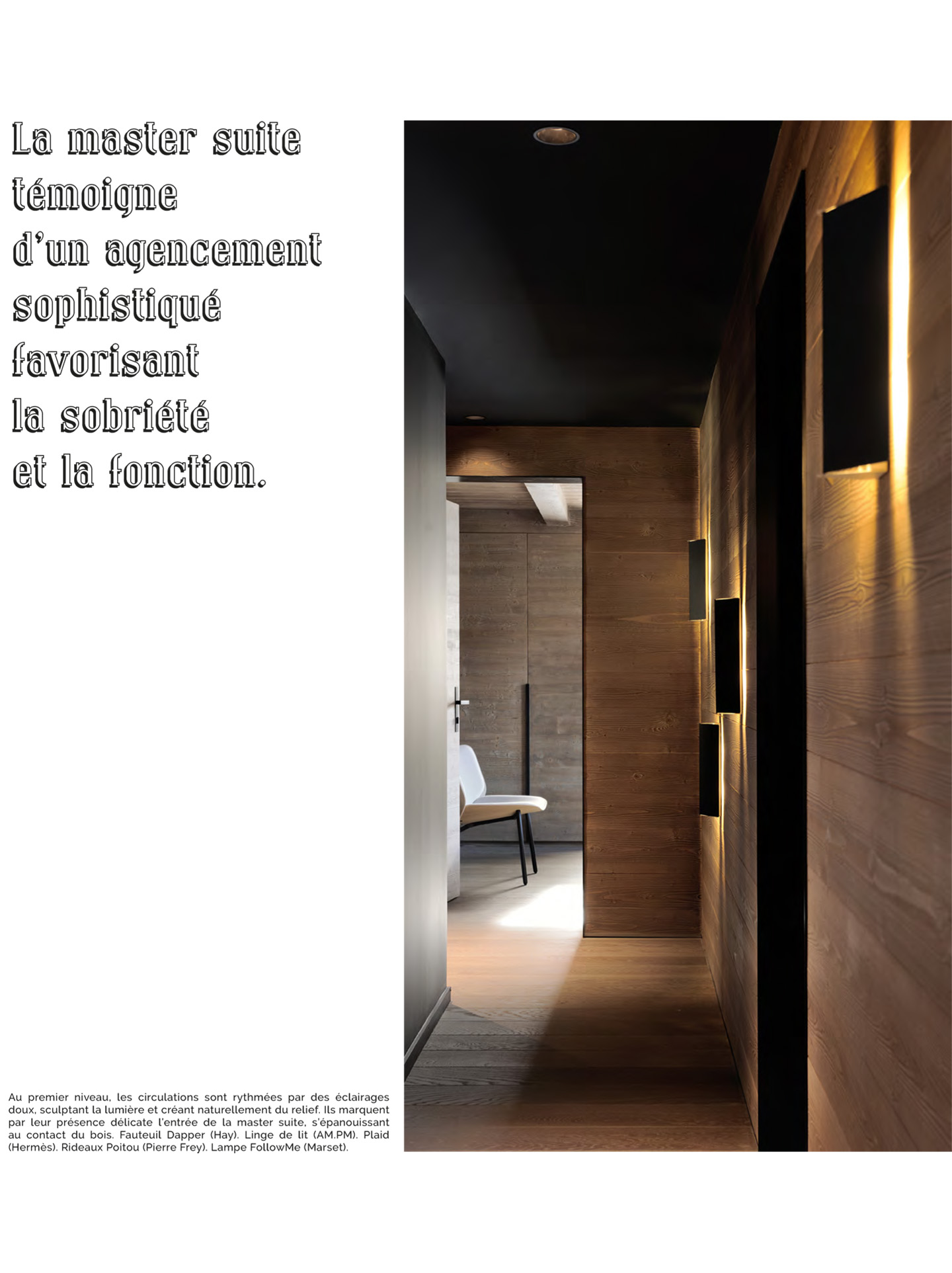 Article on the chalet kirana of meribel realized by the studio jean-philippe nuel in the magazine domodéco, luxury private chalet, interior design, interior decoration, luxury interior, designer