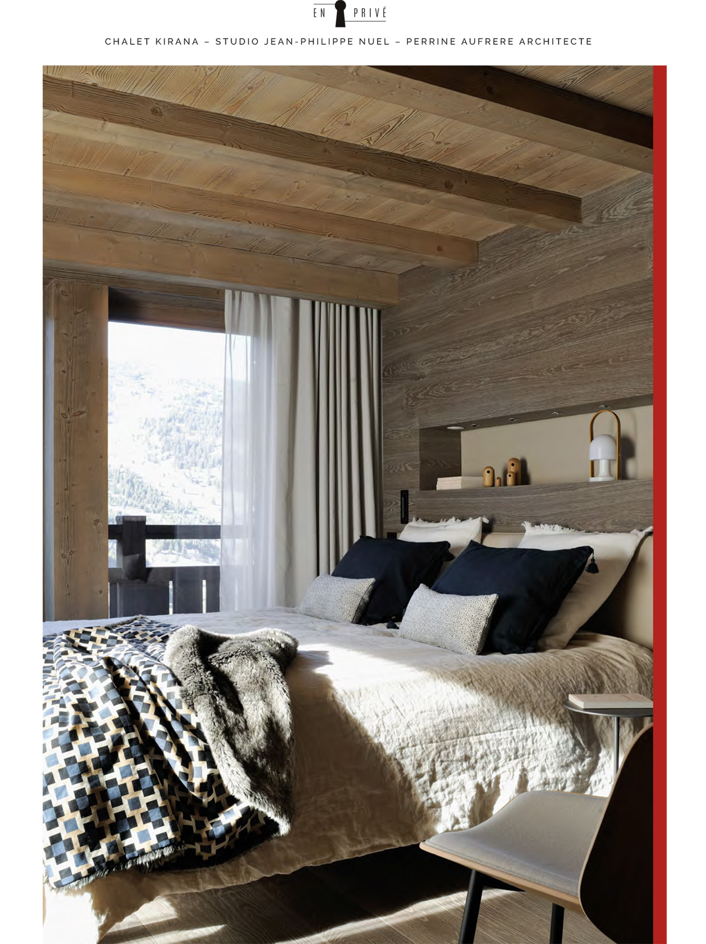 Article on the chalet kirana of meribel realized by the studio jean-philippe nuel in the magazine domodéco, luxury private chalet, interior design, interior decoration, luxury interior, designer