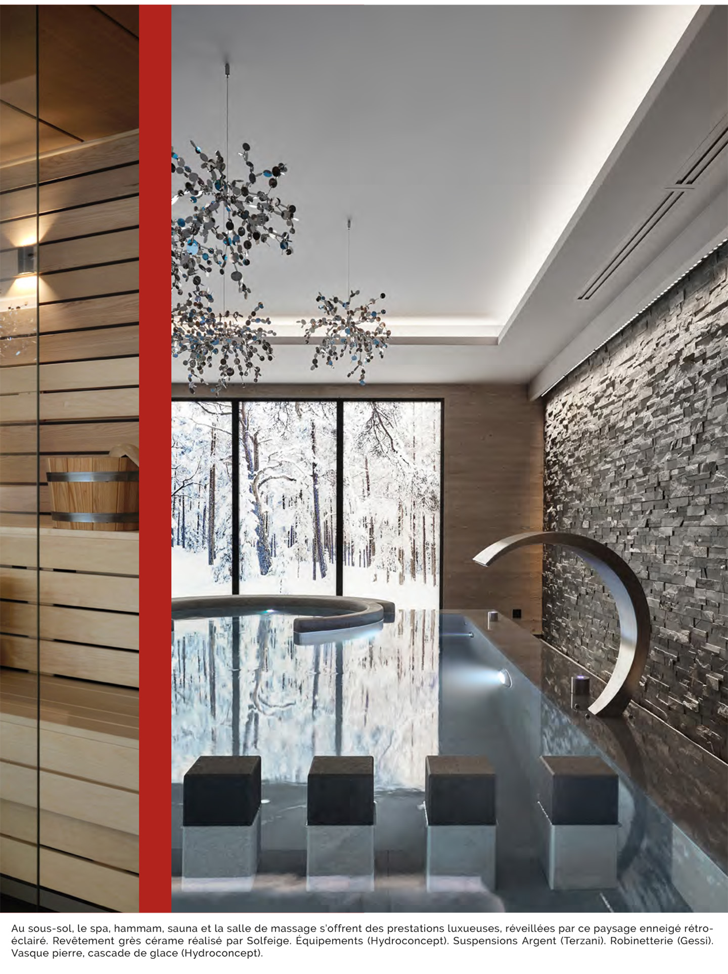 Article on the chalet kirana of meribel realized by the studio jean-philippe nuel in the magazine domodéco, luxury private chalet, interior design, interior decoration, luxury interior, designer