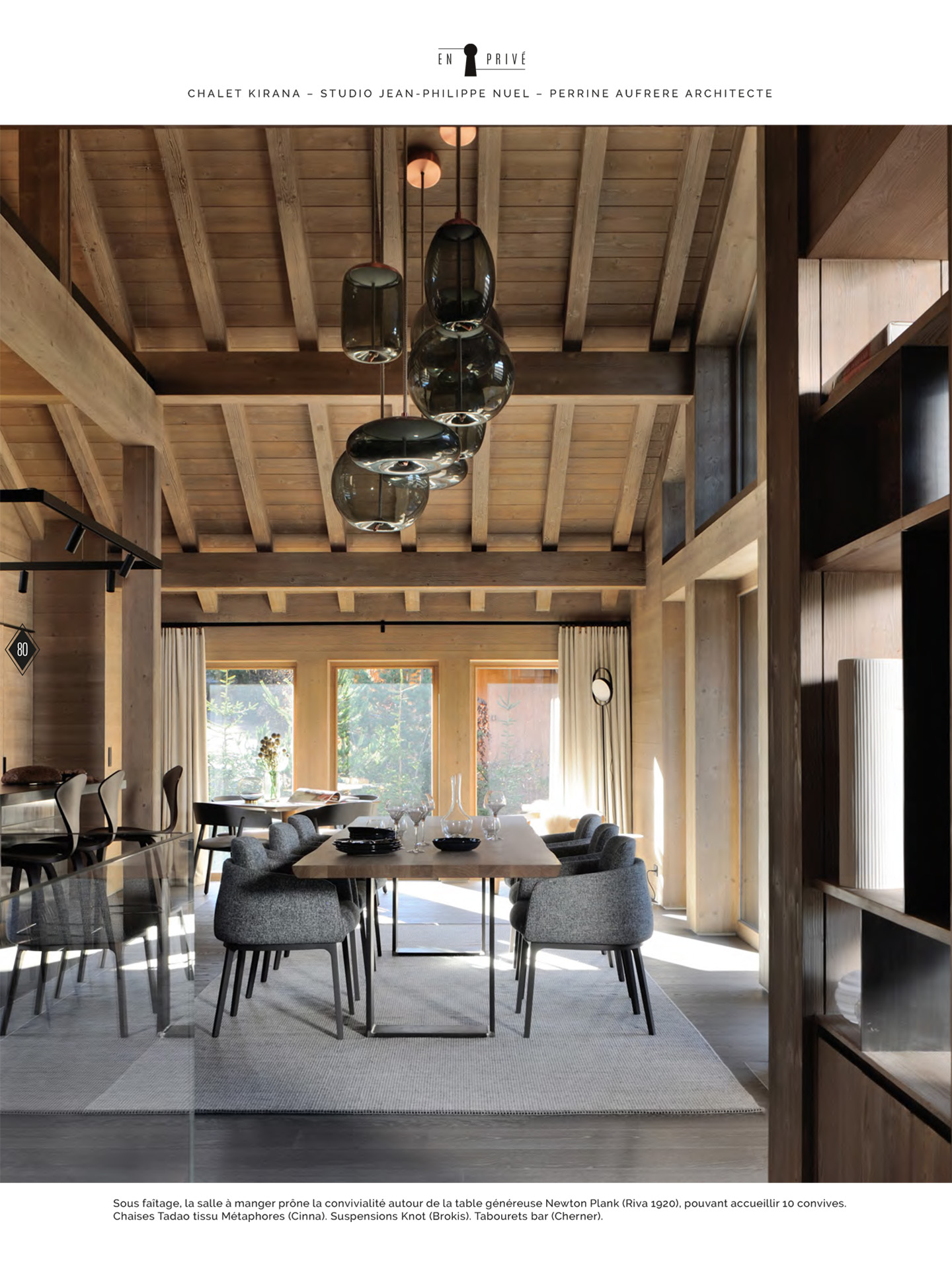 Article on the chalet kirana of meribel realized by the studio jean-philippe nuel in the magazine domodéco, luxury private chalet, interior design, interior decoration, luxury interior, designer