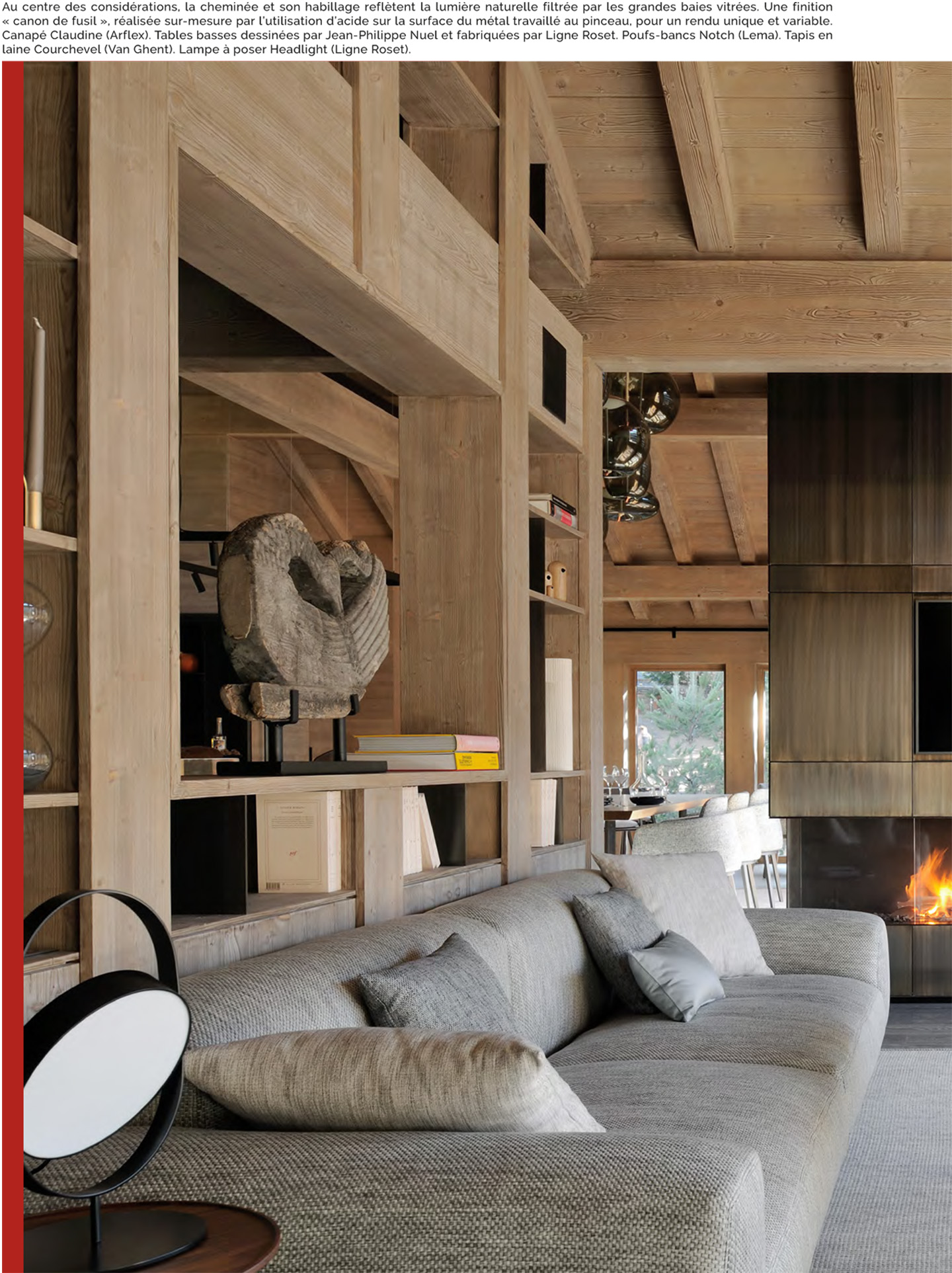 Article on the chalet kirana of meribel realized by the studio jean-philippe nuel in the magazine domodéco, luxury private chalet, interior design, interior decoration, luxury interior, designer