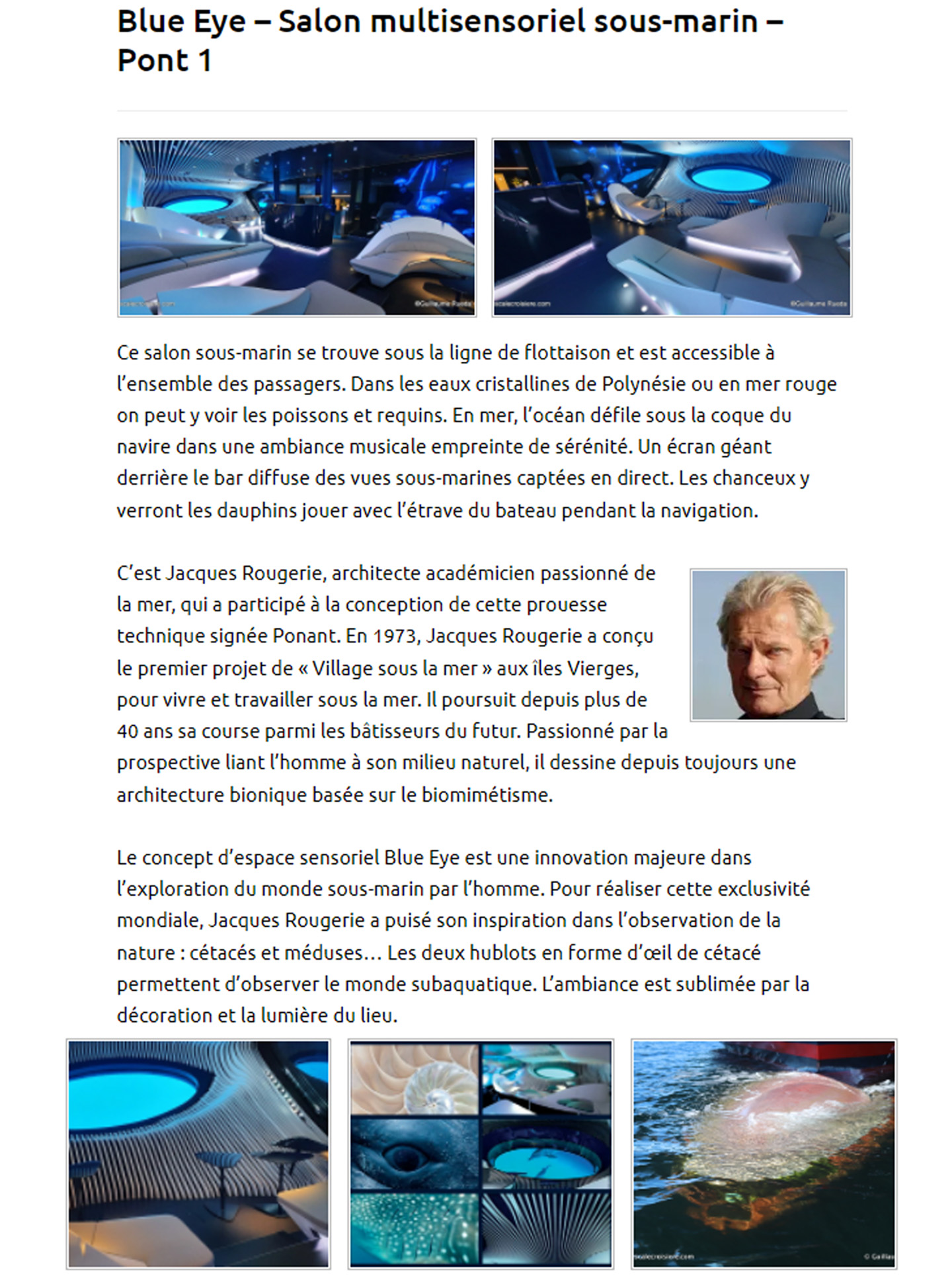 Article sur Le Bougainville du Ponant réalisé par le studio jean-Philippe Nuel dans le magazine escale croisière, bateau de croisière de luxe, architecture d'intérieur