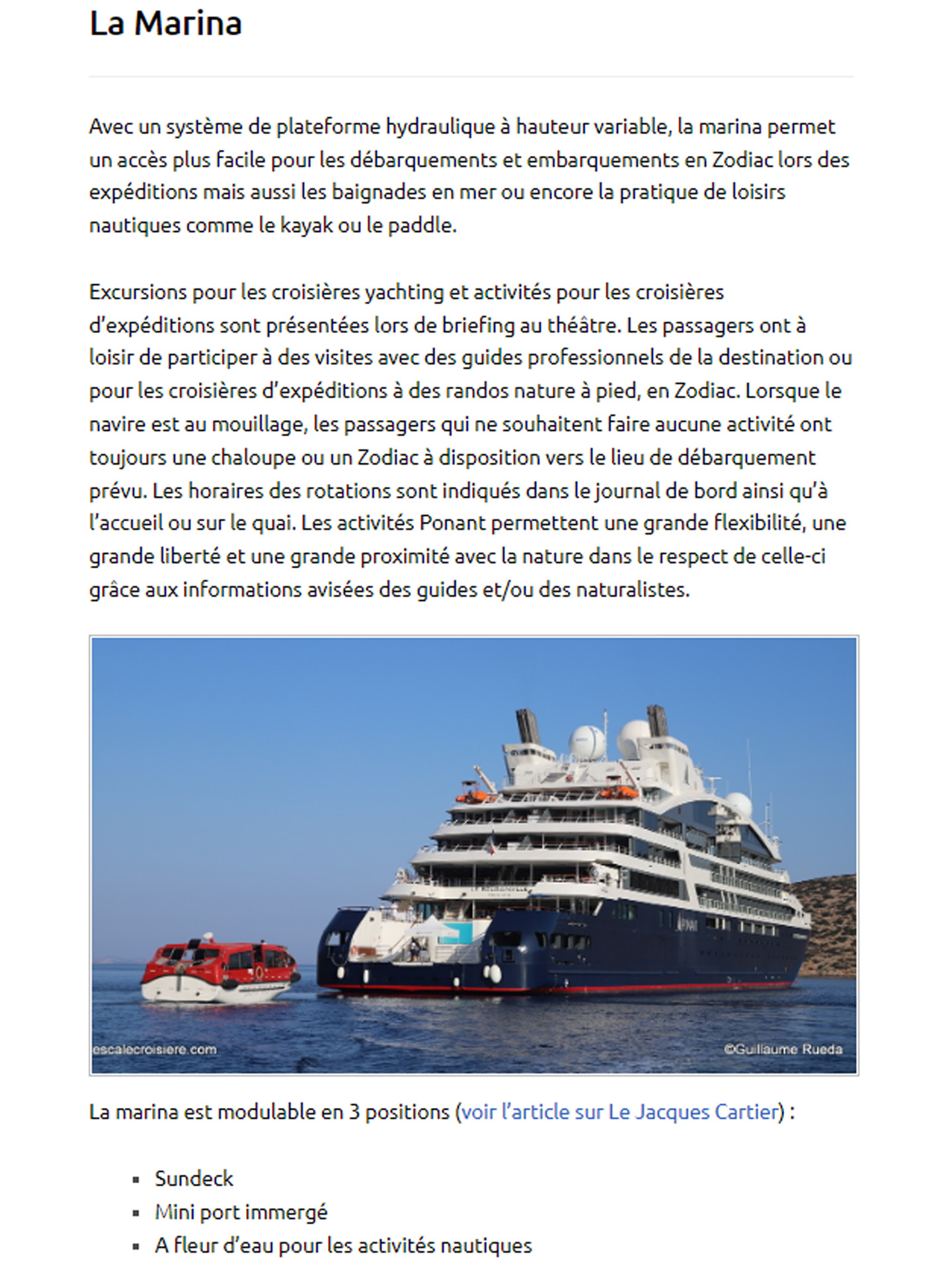 Article on Le Bougainville du Ponant designed by jean-Philippe Nuel studio in the magazine escale croisière, luxury cruise ship, interior design